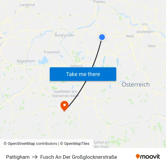 Pattigham to Fusch An Der Großglocknerstraße map