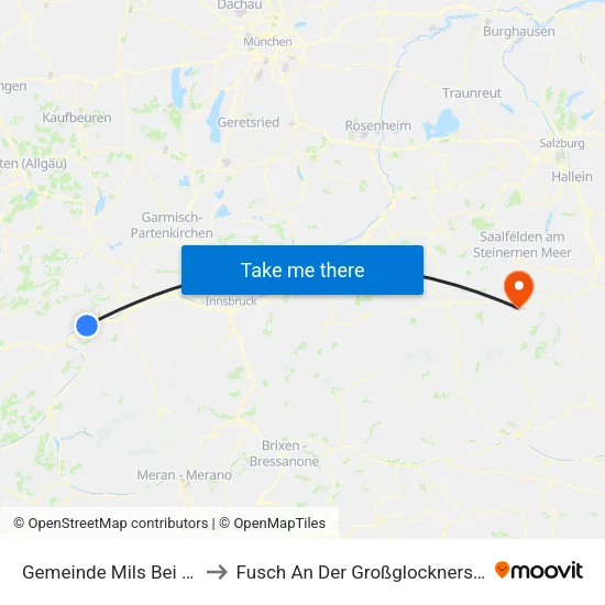 Gemeinde Mils Bei Imst to Fusch An Der Großglocknerstraße map