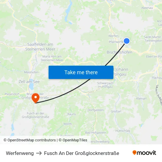 Werfenweng to Fusch An Der Großglocknerstraße map