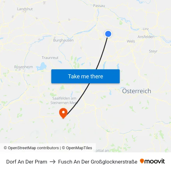 Dorf An Der Pram to Fusch An Der Großglocknerstraße map