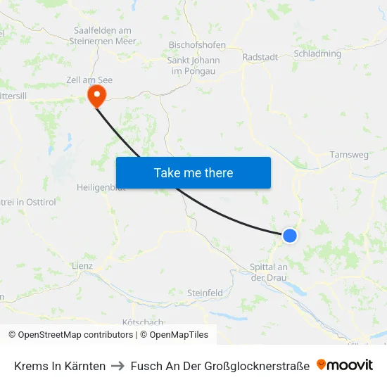 Krems In Kärnten to Fusch An Der Großglocknerstraße map