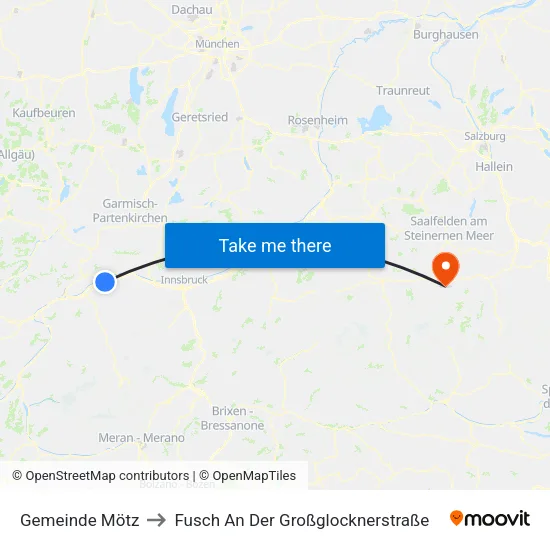 Gemeinde Mötz to Fusch An Der Großglocknerstraße map