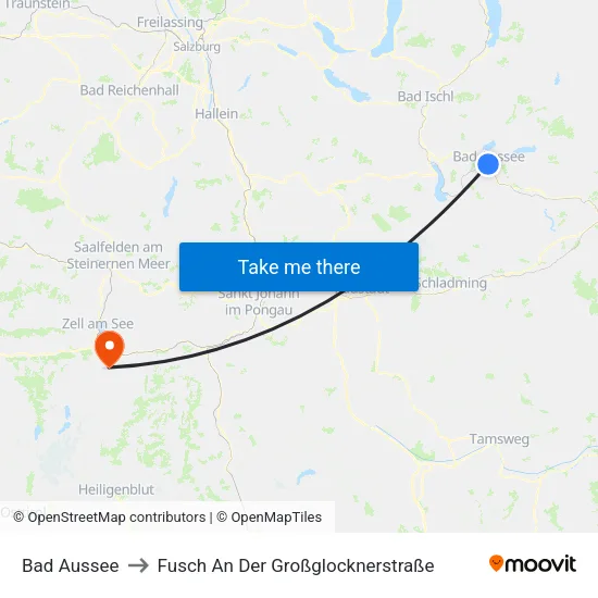 Bad Aussee to Fusch An Der Großglocknerstraße map