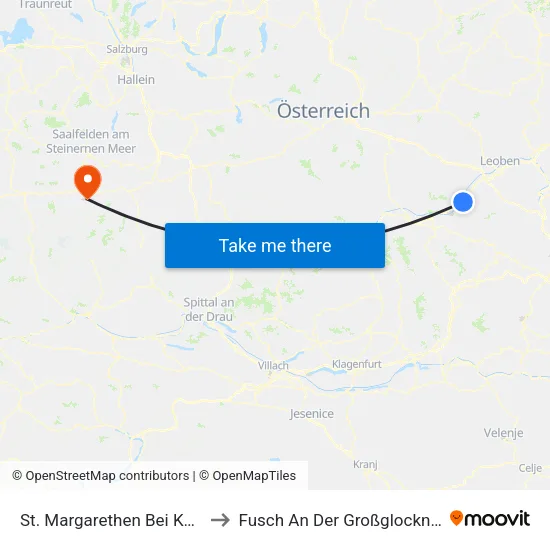 St. Margarethen Bei Knittelfeld to Fusch An Der Großglocknerstraße map