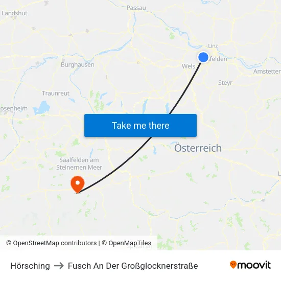 Hörsching to Fusch An Der Großglocknerstraße map