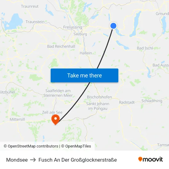 Mondsee to Fusch An Der Großglocknerstraße map