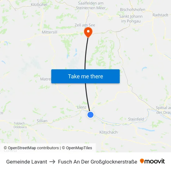 Gemeinde Lavant to Fusch An Der Großglocknerstraße map