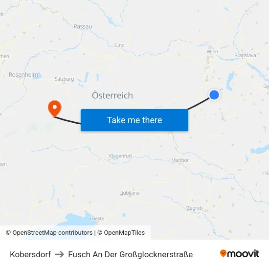Kobersdorf to Fusch An Der Großglocknerstraße map