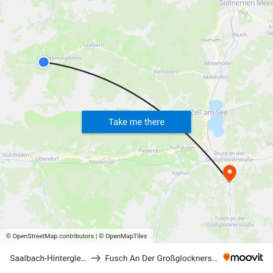 Saalbach-Hinterglemm to Fusch An Der Großglocknerstraße map