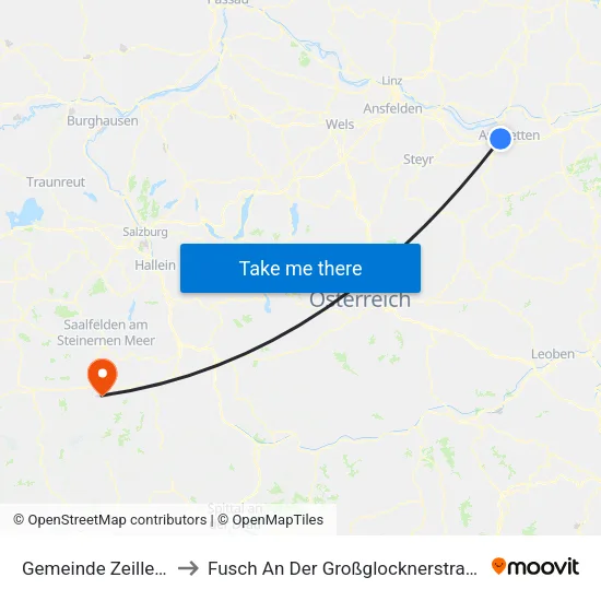 Gemeinde Zeillern to Fusch An Der Großglocknerstraße map