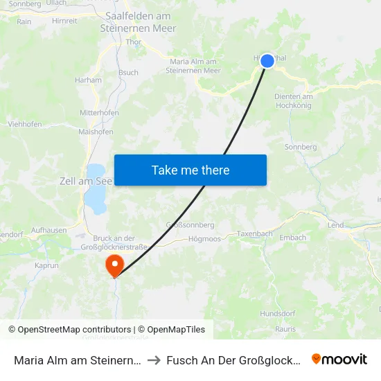 Maria Alm am Steinernen Meer to Fusch An Der Großglocknerstraße map