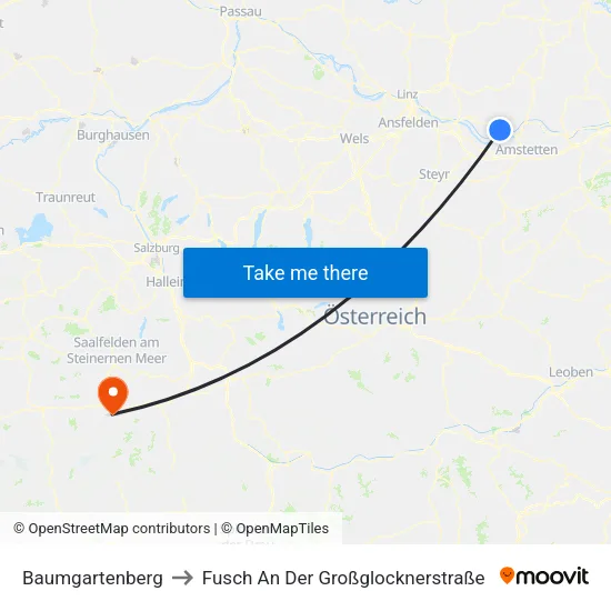 Baumgartenberg to Fusch An Der Großglocknerstraße map