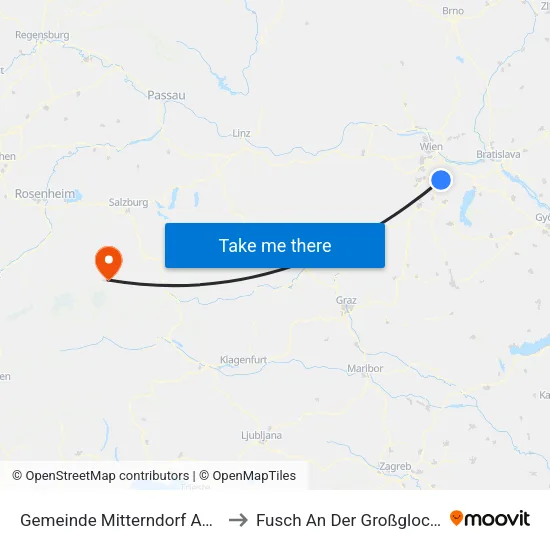 Gemeinde Mitterndorf An Der Fischa to Fusch An Der Großglocknerstraße map