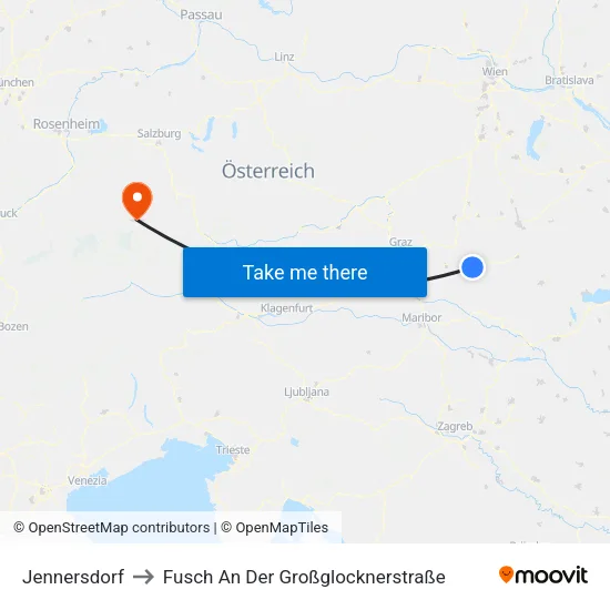 Jennersdorf to Fusch An Der Großglocknerstraße map