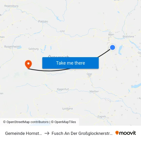 Gemeinde Hornstein to Fusch An Der Großglocknerstraße map