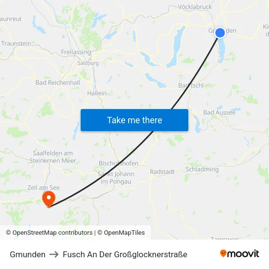Gmunden to Fusch An Der Großglocknerstraße map