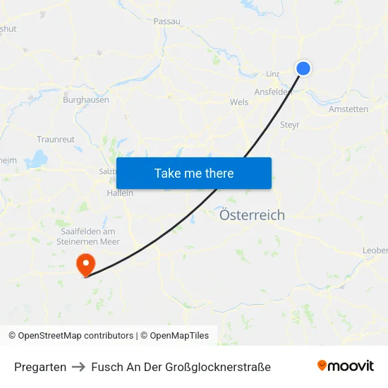 Pregarten to Fusch An Der Großglocknerstraße map