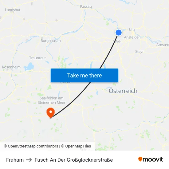 Fraham to Fusch An Der Großglocknerstraße map