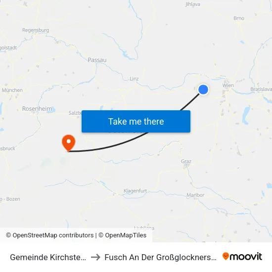 Gemeinde Kirchstetten to Fusch An Der Großglocknerstraße map