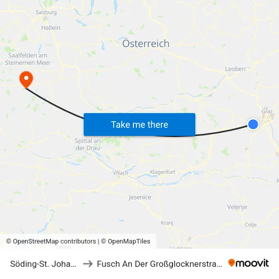 Söding-St. Johann to Fusch An Der Großglocknerstraße map