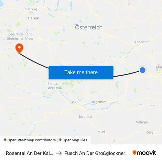 Rosental An Der Kainach to Fusch An Der Großglocknerstraße map
