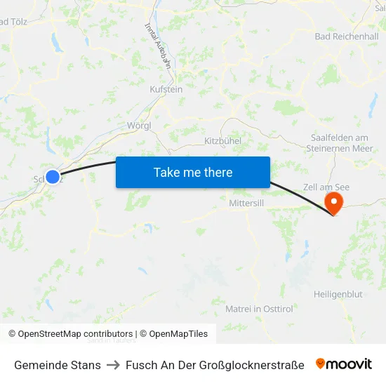 Gemeinde Stans to Fusch An Der Großglocknerstraße map
