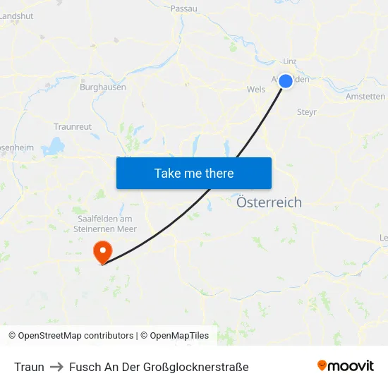 Traun to Fusch An Der Großglocknerstraße map