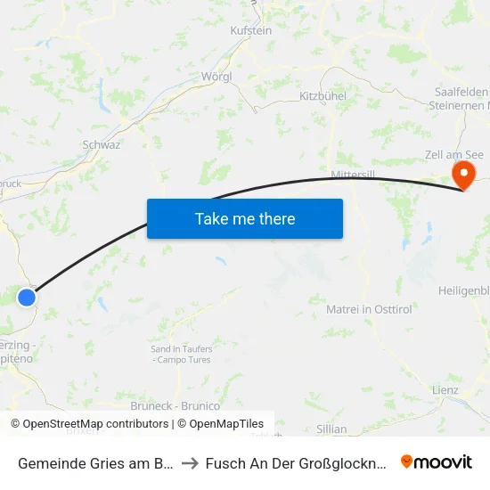 Gemeinde Gries am Brenner to Fusch An Der Großglocknerstraße map