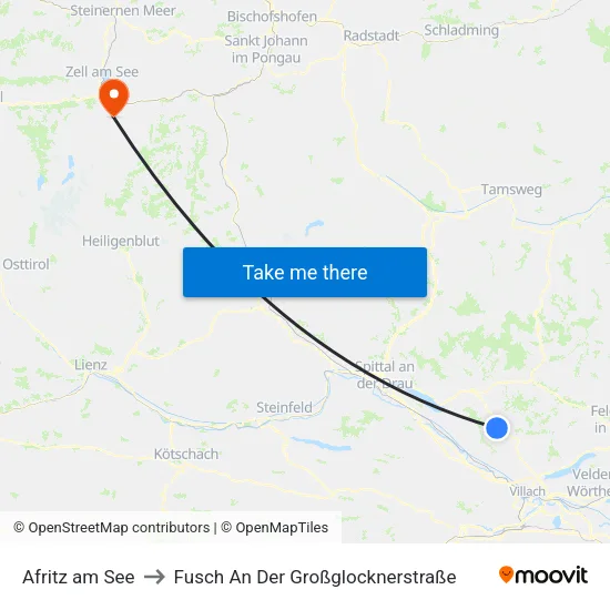 Afritz am See to Fusch An Der Großglocknerstraße map