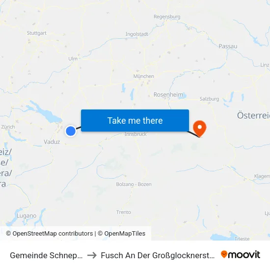 Gemeinde Schnepfau to Fusch An Der Großglocknerstraße map