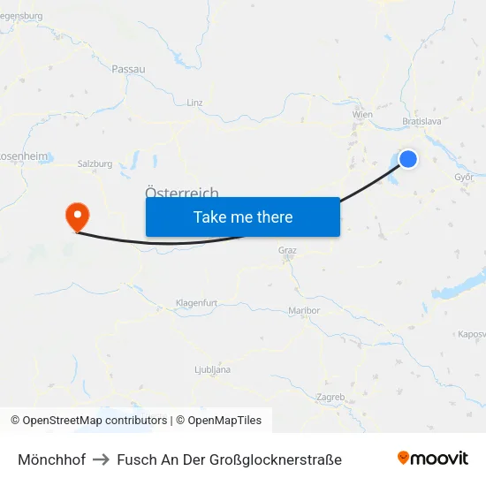 Mönchhof to Fusch An Der Großglocknerstraße map