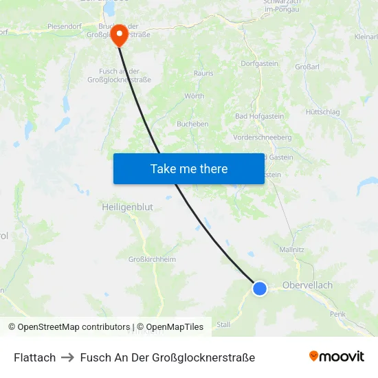 Flattach to Fusch An Der Großglocknerstraße map