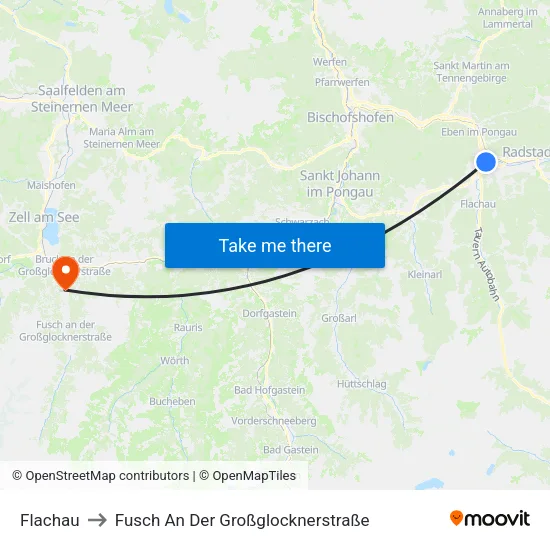 Flachau to Fusch An Der Großglocknerstraße map
