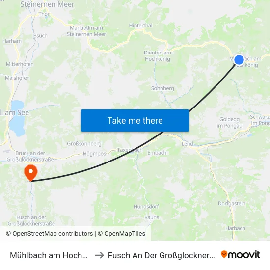 Mühlbach am Hochkönig to Fusch An Der Großglocknerstraße map