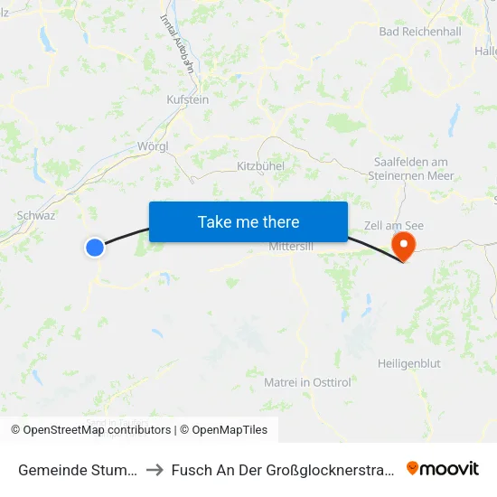 Gemeinde Stumm to Fusch An Der Großglocknerstraße map