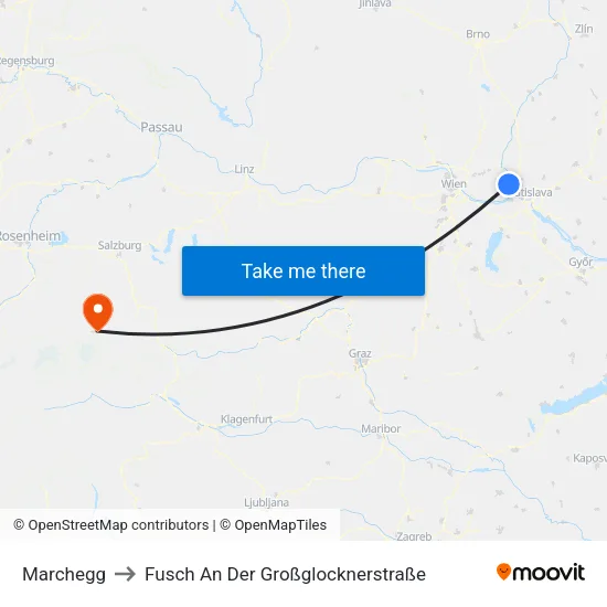 Marchegg to Fusch An Der Großglocknerstraße map