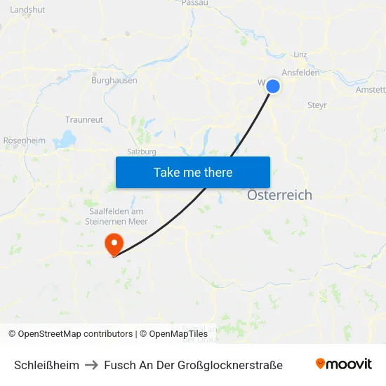 Schleißheim to Fusch An Der Großglocknerstraße map