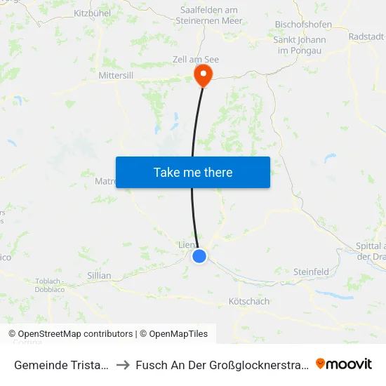 Gemeinde Tristach to Fusch An Der Großglocknerstraße map