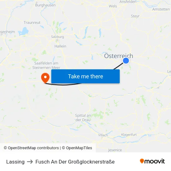Lassing to Fusch An Der Großglocknerstraße map