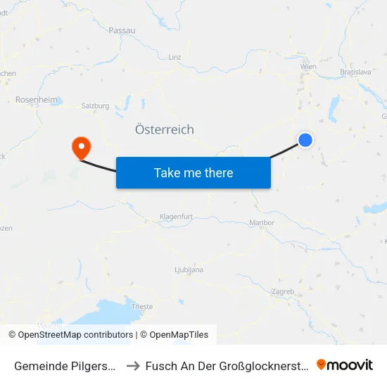 Gemeinde Pilgersdorf to Fusch An Der Großglocknerstraße map