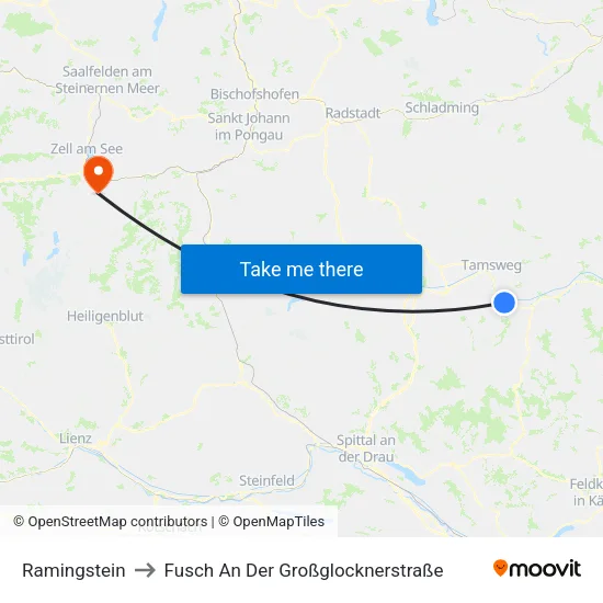 Ramingstein to Fusch An Der Großglocknerstraße map
