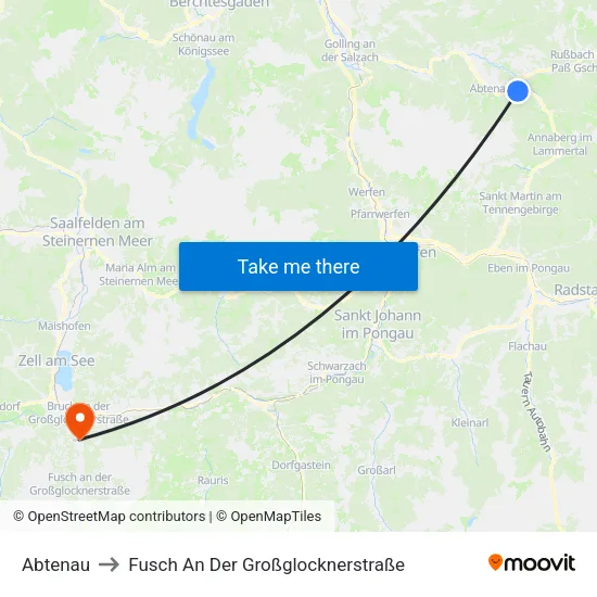 Abtenau to Fusch An Der Großglocknerstraße map