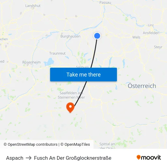 Aspach to Fusch An Der Großglocknerstraße map