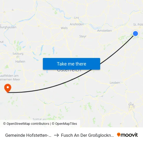 Gemeinde Hofstetten-Grünau to Fusch An Der Großglocknerstraße map