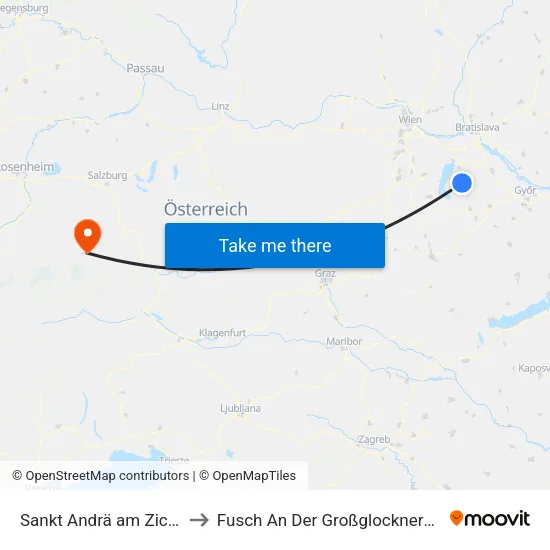 Sankt Andrä am Zicksee to Fusch An Der Großglocknerstraße map