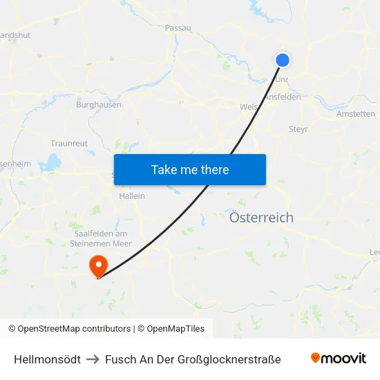 Hellmonsödt to Fusch An Der Großglocknerstraße map