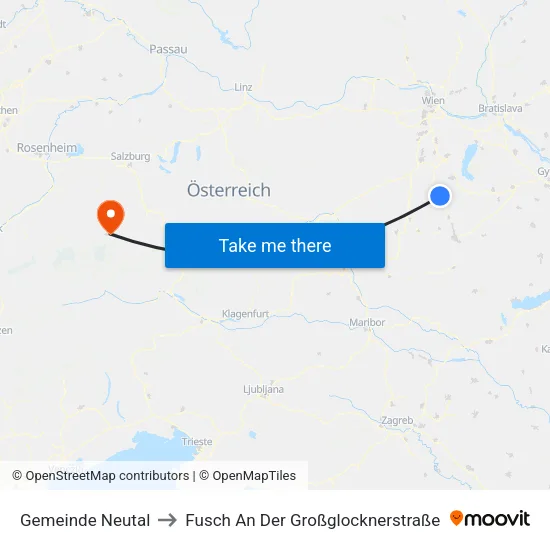 Gemeinde Neutal to Fusch An Der Großglocknerstraße map