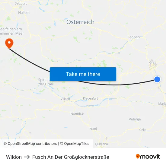 Wildon to Fusch An Der Großglocknerstraße map