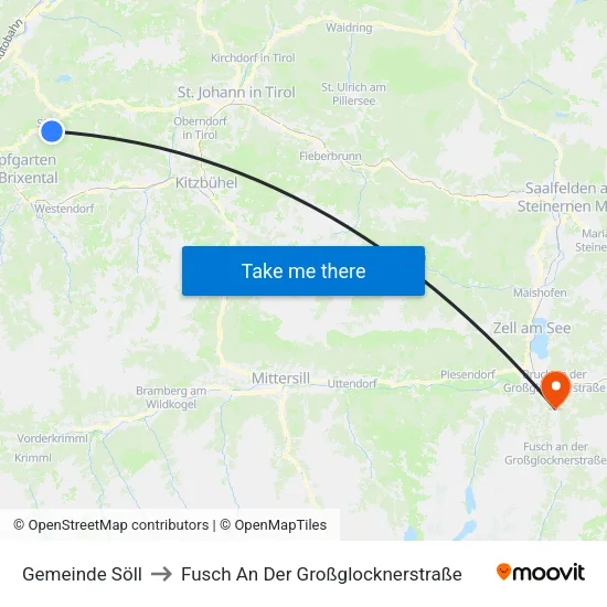 Gemeinde Söll to Fusch An Der Großglocknerstraße map