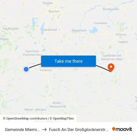 Gemeinde Mieming to Fusch An Der Großglocknerstraße map